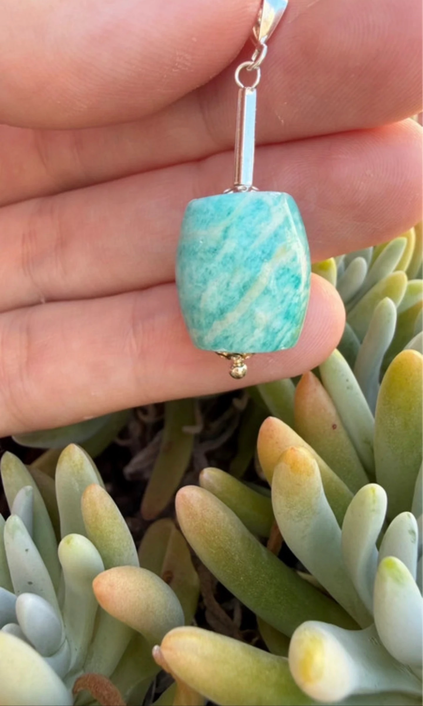 Natural amazonite pendant in silver. – photo 2
